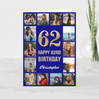62e Joyeux Anniversaire Marine Bleu & Gold Photo C