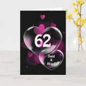 Carte 62ème Anniversaire Bulles cardiaques sur Noir (Fleur jaune)
