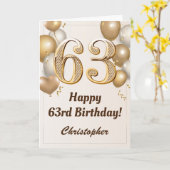 Carte 63e anniversaire Ballons d'or et Confetti Annivers (Fleur jaune)
