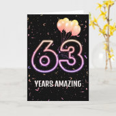 Carte 63e anniversaire Ballons et Confetti (Fleur jaune)