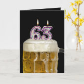 Carte 63e Anniversaire Bière sur noir (Fleur jaune)