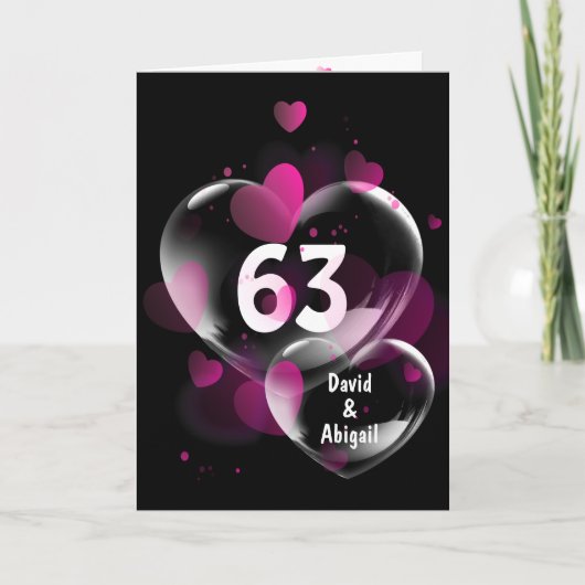 Carte 63e Anniversaire Bulles cardiaques sur Noir (Devant)