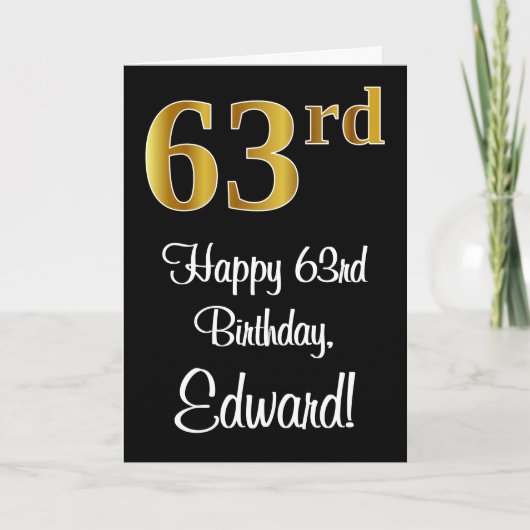 Carte 63e anniversaire ~ Elégant luxe Faux Gold Look # (Devant)
