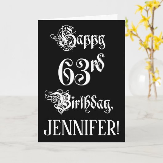Carte 63e anniversaire : Fancy, Elegant Script + Nom per (Fleur jaune)