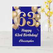 Carte 63e anniversaire Marine Bleu et Ballons d'or Confe (Fleur jaune)