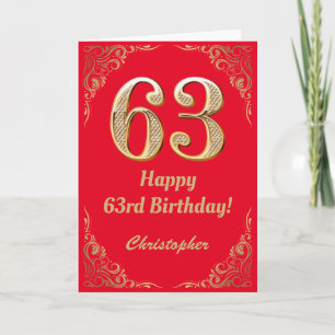 Carte 63e anniversaire Parties scintillant rouge et or