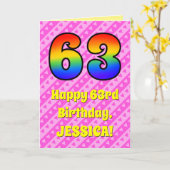 Carte 63e anniversaire : Pink Stripes & Hearts, Arc en c (Fleur jaune)