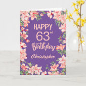 Carte 63e anniversaire Purple Peach Aquarelle rose (Fleur jaune)