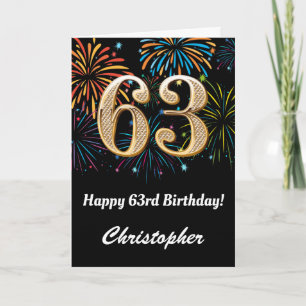 Carte 63e anniversaire Rainbow Fireworks noir et or