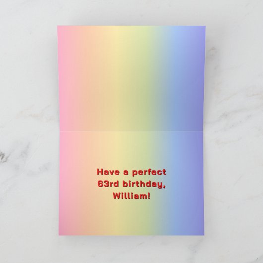 Carte 63e anniversaire : Rainbow Text, Custom Photos & N (Intérieur)