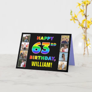 Carte 63e anniversaire : Rainbow Text, Custom Photos & N