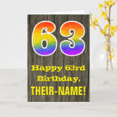 Carte 63e anniversaire : Rustic Faux Wood Look, Arc-en-c (Fleur jaune)