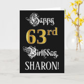 Carte 63e anniversaire — Script fantaisie; look or Faux; (Fleur jaune)
