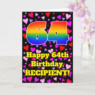 Carte 64e anniversaire : Amour Hearts Motif, Arc-en-ciel