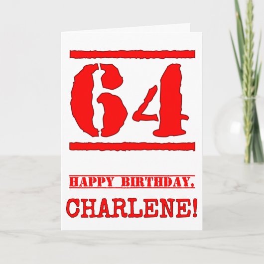 Carte 64e anniversaire : Amusant, Timbre en caoutchouc r (Devant)