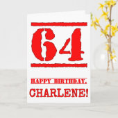 Carte 64e anniversaire : Amusant, Timbre en caoutchouc r (Fleur jaune)