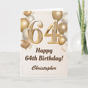 Carte 64e anniversaire Ballons d'or et Confetti Annivers