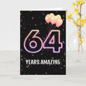 Carte 64e anniversaire Ballons et Confetti (Fleur jaune)