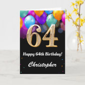 Carte 64e anniversaire Ballons noirs et dorés (Fleur jaune)
