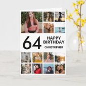 Carte 64e anniversaire Collage photo 13 photos noir blan (Fleur jaune)