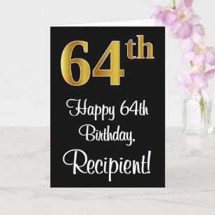 Carte 64e anniversaire ~ Elégant Luxueux Faux Gold Look 