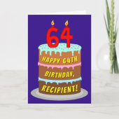 Carte 64e anniversaire : Fun Cake and Candles + Nom pers (Devant)