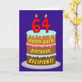 Carte 64e anniversaire : Fun Cake and Candles + Nom pers (Fleur jaune)
