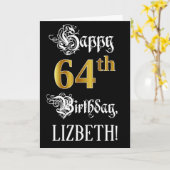 Carte 64e anniversaire — Script fantaisie; look or Faux; (Fleur jaune)