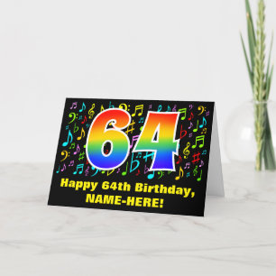 Carte 64e anniversaire : Symboles de musique colorée et