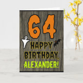 Carte 64e anniversaire : thème Halloween effrayant, nom (Fleur jaune)