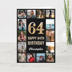 Carte 64e Joyeux Anniversaire Black and Gold Photo Colla