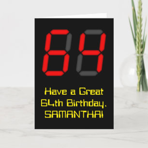 Carte 64ème anniversaire : Rouge Digital Horloge Style "