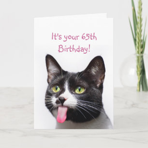 Carte 65 Anniversaire Chat Sticking out Langue Humour dr
