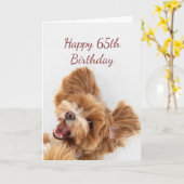 Carte 65e Anniversaire Amusement Commencer mignon Chien  (Fleur jaune)