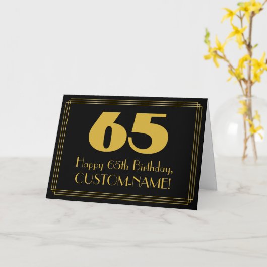 Carte 65e anniversaire : Art Déco Inspiré Look "65" & No (Fleur jaune)