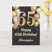 Carte 65e anniversaire Ballons Noir et Or Confetti (Fleur jaune)