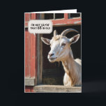 Carte 65e anniversaire chèvre d'Amérique<br><div class="desc">Une chèvre de ferme qui sort d'une grange vitrée rustique avec une bulle de discours pour un 65ème anniversaire. Tout le texte peut être modifié.</div>