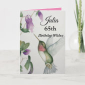 Carte 65e anniversaire Elégante Aquarelle de colibri (Devant)