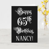 Carte 65e anniversaire : Fancy, Elegant Script + Nom per (Fleur jaune)