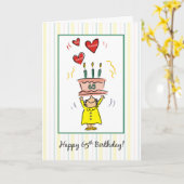 Carte 65e anniversaire gâteau et coeurs pour femme (Fleur jaune)