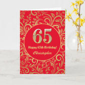 Carte 65e anniversaire Motif Floral rouge et or (Fleur jaune)