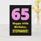 Carte 65e anniversaire : Pink Stripes and Hearts "65" + (Fleur jaune)