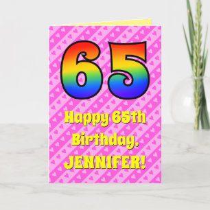 Carte 65e anniversaire : Pink Stripes & Hearts, Arc en c