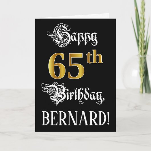Carte 65e anniversaire — Script fantaisie; look or Faux; (Devant)