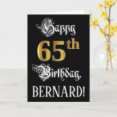 Carte 65e anniversaire — Script fantaisie; look or Faux; (Fleur jaune)