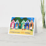 Carte 65e Birthday Card for a Father - Beach Huts<br><div class="desc">A 65th Birthday Card for a father with row of beach huts from a handpainted paper collage by Judy Adamson. You can customise the inside of the card and I can easily change the front cover text on request through my store.</div>