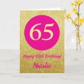 Carte 65e Joyeux anniversaire Hot rose et Parties scinti (Fleur jaune)
