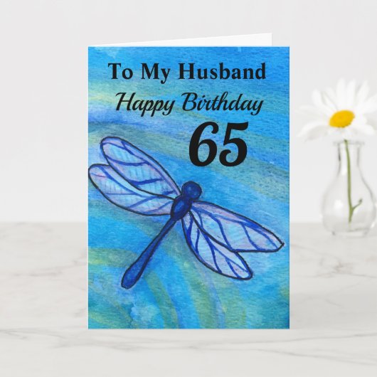 Carte 65e+Pour mon mari Bleu Dragonfly Anniversaire (Petite plante)