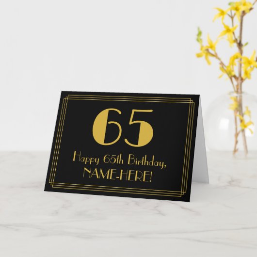 Carte 65ème anniversaire : Art Déco Inspiré Look "65" + (Fleur jaune)