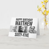 Carte 65ème anniversaire trois photos mono noir blanc (Fleur jaune)